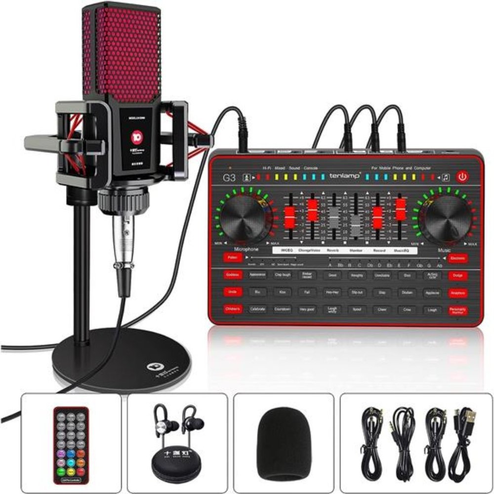 Podcast Microphone SoundCard Kit,Professional Studio Condenser Mic&G3 Live Sound